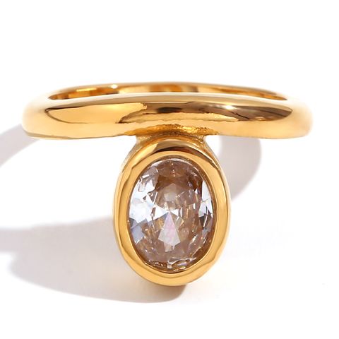 Elegant Vintage Style Classic Style Oval Stainless Steel Plating Inlay Zircon 18k Gold Plated Rings