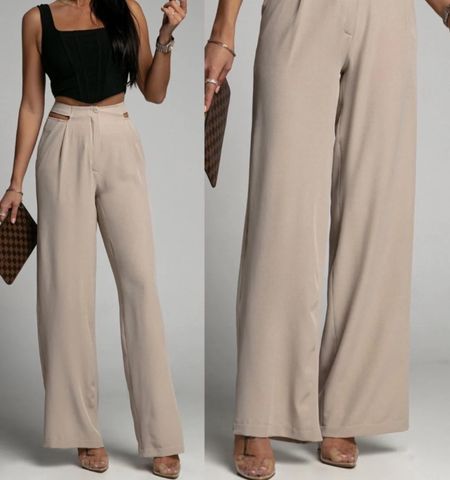 Women's Office Business Solid Color Full Length Hollow Out Dress Pants