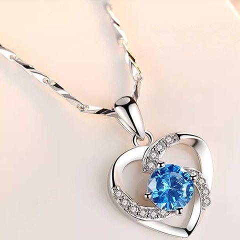 Simple Style Heart Shape Sterling Silver Inlay Artificial Gemstones Pendant Necklace