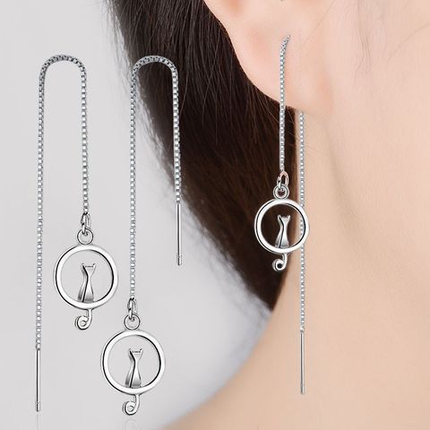 1 Pair Lady Cat Plating Sterling Silver Ear Line