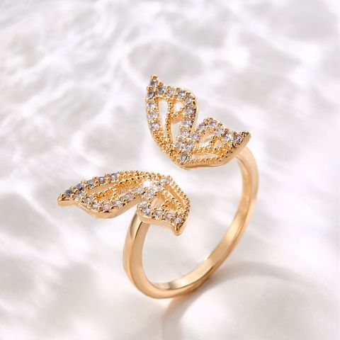 Copper K Gold Plated Rhodium Plated Glam Simple Style Inlay Butterfly Zircon Open Rings