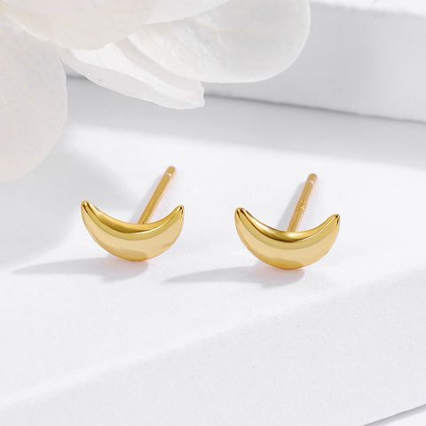 1 Pair Ig Style Moon Plating Sterling Silver 18k Gold Plated Ear Studs