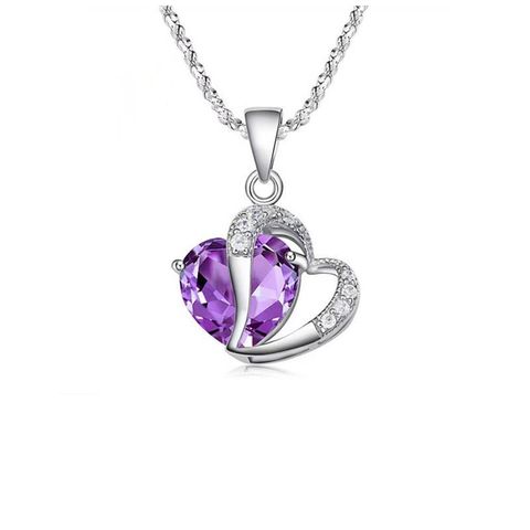 Elegant Shiny Heart Shape Sterling Silver Inlay Zircon Charms Pendant Necklace