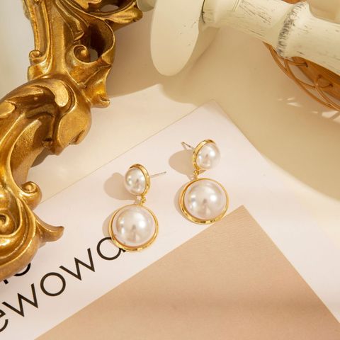 1 Pair Simple Style Round Inlay Alloy Zircon Ear Studs