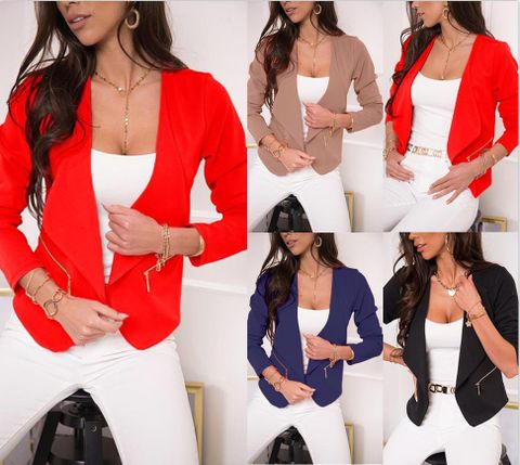Women's Blazer Long Sleeve Blazers Zipper Business Solid Color