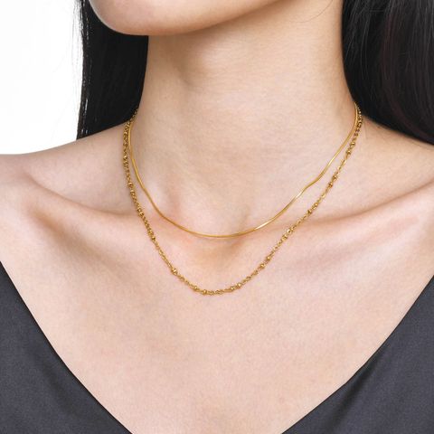 Stainless Steel IG Style Vacation Layered Plating Solid Color Double Layer Necklaces