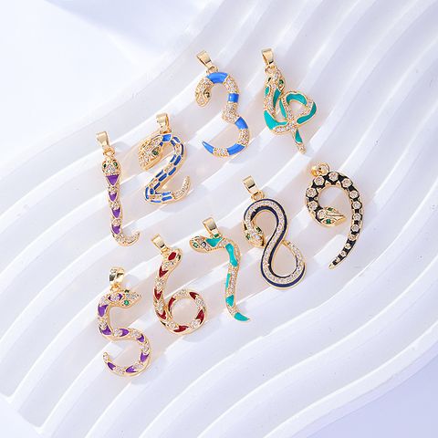 Simple Style Cool Style Korean Style Number Snake Copper Inlay Zircon Charms