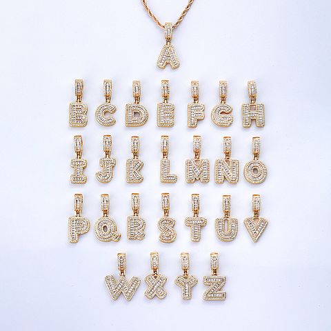 Wholesale Casual Sweet Shiny Letter Copper Inlay Gold Plated Silver Plated Zircon Pendant Necklace