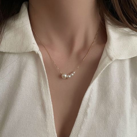 Simple Style Heart Shape Alloy Copper Plating Inlay Artificial Pearls Women's Layered Necklaces