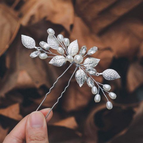 Fairy Style Bridal Korean Style Leaf Metal Inlay Rhinestones Hairpin