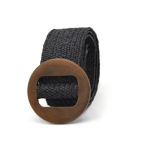 Simple Style Square Imitation Leather Wooden Buckle Woven Belt Women's Leather Belts