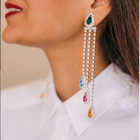 1 Pair Ethnic Style Tassel Inlay Rhinestone Rhinestones Drop Earrings