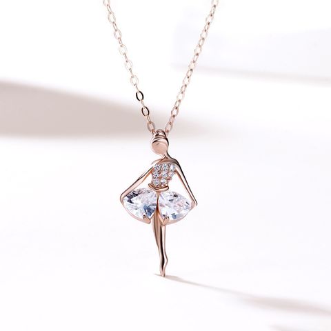 Simple Style Solid Color Sterling Silver Inlay Rhinestones Pendant Necklace