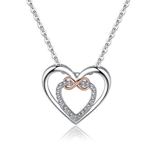 Simple Style Heart Shape Sterling Silver Plating Inlay Rhinestones Gold Plated Pendant Necklace