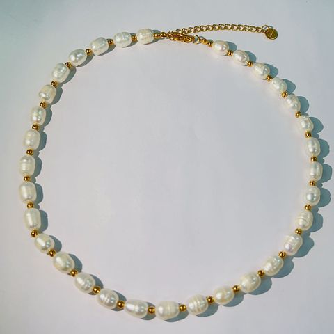 304 Stainless Steel Freshwater Pearl 18K Gold Plated Simple Style Round Freshwater Pearl Necklace