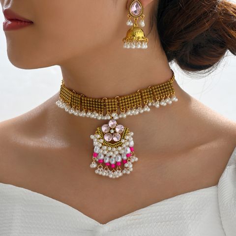 Wholesale Jewelry Vintage Style Roman Style Streetwear Geometric Alloy Rhinestones Inlay Rings Earrings Necklace