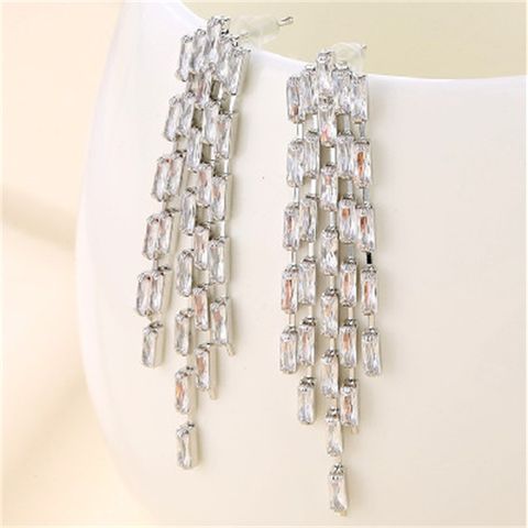 1 Pair Lady Simple Style Tassel Plating Inlay Copper Zircon Rhodium Plated Drop Earrings