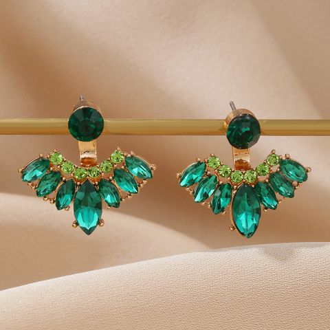 1 Pair Vintage Style Vacation Peacock Inlay Alloy Artificial Rhinestones Gold Plated Ear Studs