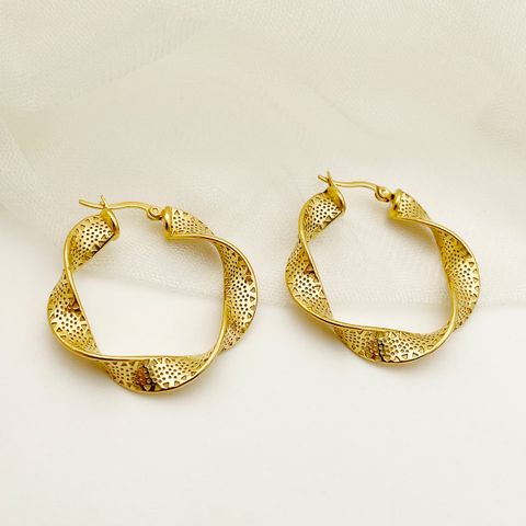 1 Pair Classical Simple Style Waves Plating 304 Stainless Steel 14K Gold Plated Hoop Earrings