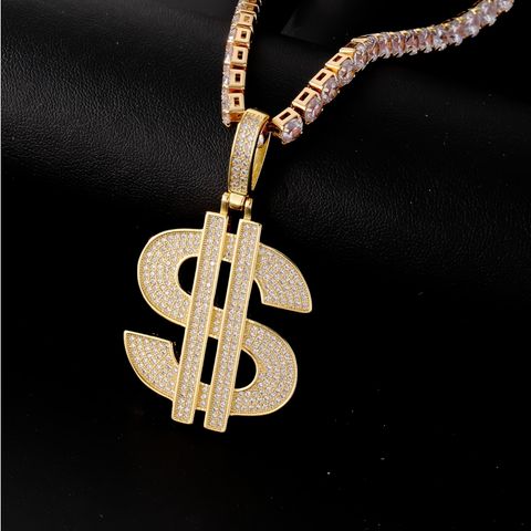 Hip-hop Cool Style Dollars Stainless Steel Copper Plating Inlay Zircon Unisex Pendant Necklace