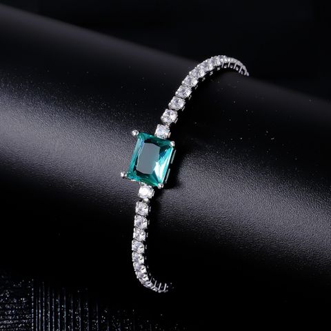 Copper K Gold Plated Rhodium Plated Simple Style Plating Inlay Square Zircon Tennis Bracelet