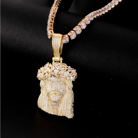 Hip-hop Retro Cool Style Portrait Stainless Steel Plating Inlay Zircon Unisex Charms Necklace