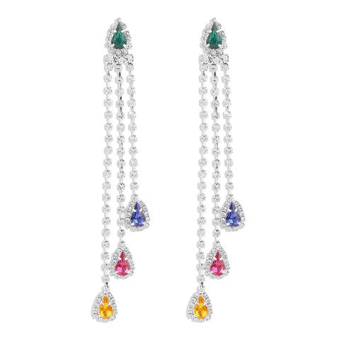 1 Pair Elegant Shiny Water Droplets Tassel Inlay Alloy Iron Rhinestones Drop Earrings