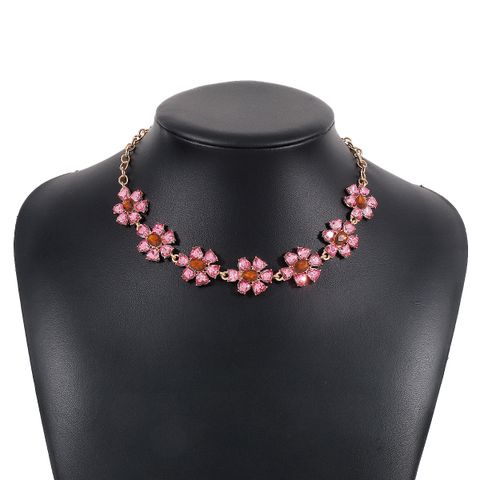 Wholesale Jewelry Elegant Sweet Flower Alloy Iron Rhinestones Inlay Necklace