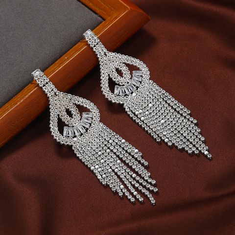 1 Pair Elegant Korean Style Tassel Inlay Alloy Artificial Diamond Drop Earrings