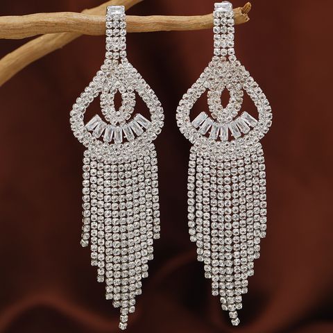 1 Pair Elegant Korean Style Tassel Inlay Alloy Artificial Diamond Drop Earrings