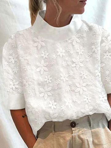 Women's Blouse Half Sleeve Blouses Embroidery Casual Flower