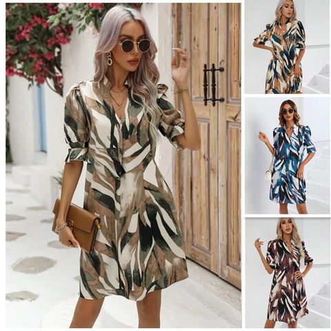 Women's Shirt Dress Casual Vintage Style V Neck Printing Half Sleeve Printing Above Knee Daily