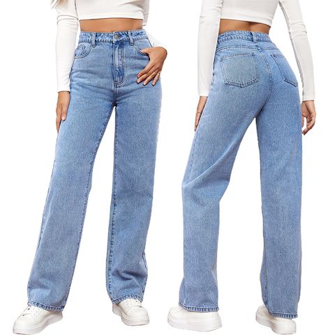 Women's Street Casual Solid Color Full Length Pocket Jeans