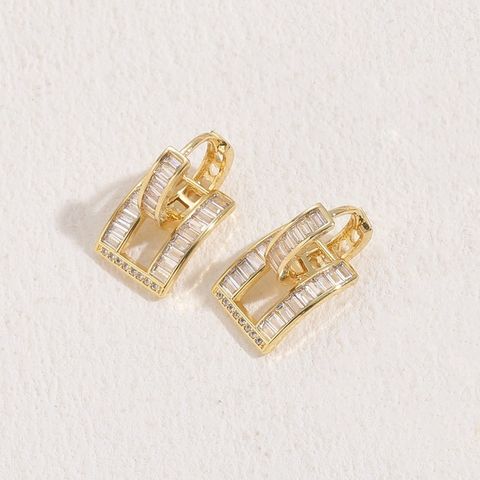 1 Pair Classic Style Geometric Asymmetrical Plating Inlay Copper Zircon 14k Gold Plated Ear Studs