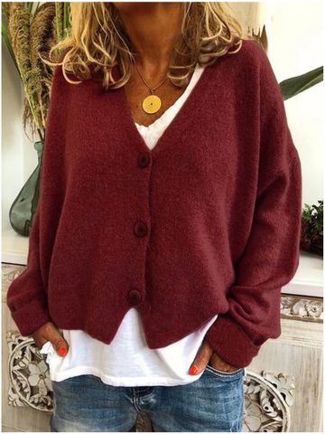 Women's Knitwear Long Sleeve Sweaters & Cardigans Rib-knit Casual Solid Color
