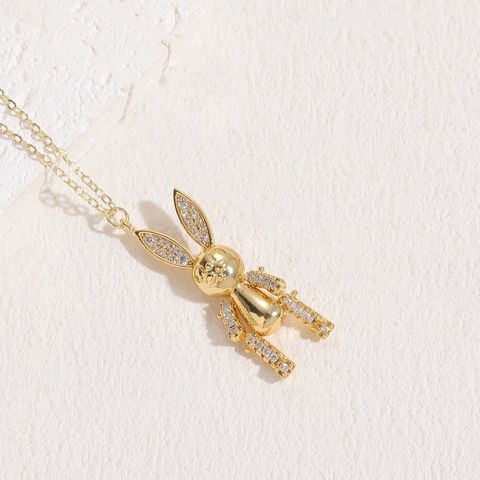 Classic Style Rabbit Copper 14k Gold Plated Zircon Necklace In Bulk