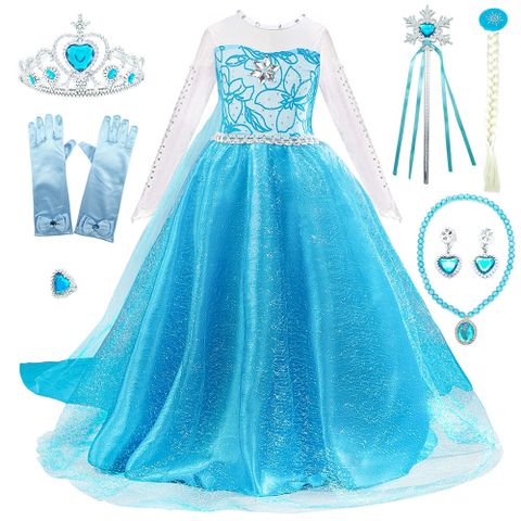 Princess Color Block Flower Diamond Polyester Girls Dresses