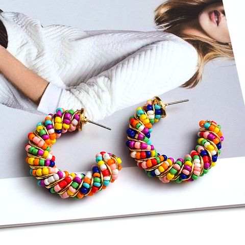 1 Pair Commute Color Block Patchwork Seed Bead Ear Studs