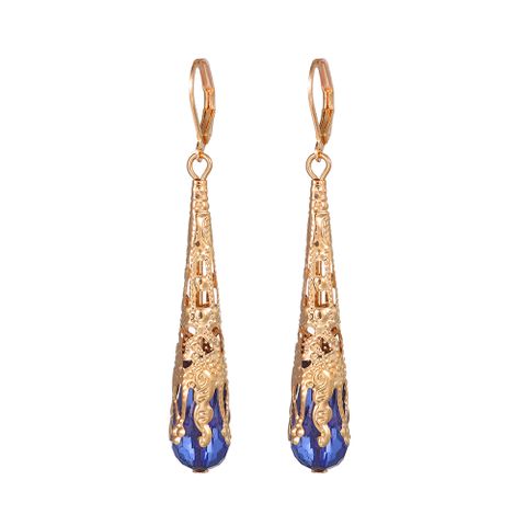 1 Pair Vintage Style Tower Inlay Arylic Copper Crystal Drop Earrings