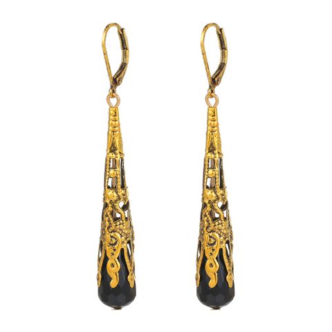 1 Pair Vintage Style Tower Inlay Arylic Copper Crystal Drop Earrings