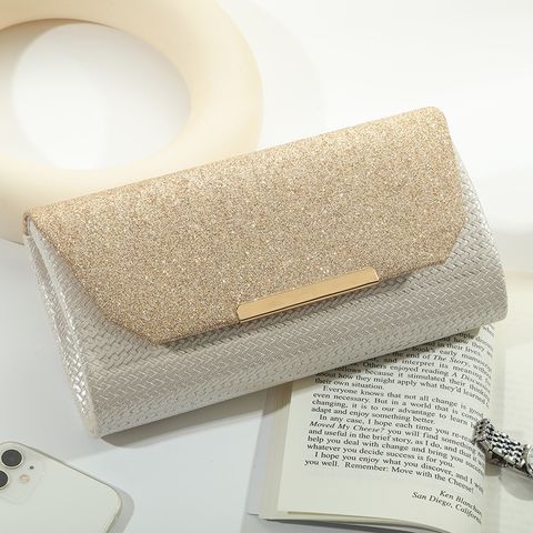 Beige Pu Leather Color Block Square Evening Bags
