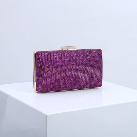 Purple Gold Champagne Pu Leather Solid Color Square Evening Bags