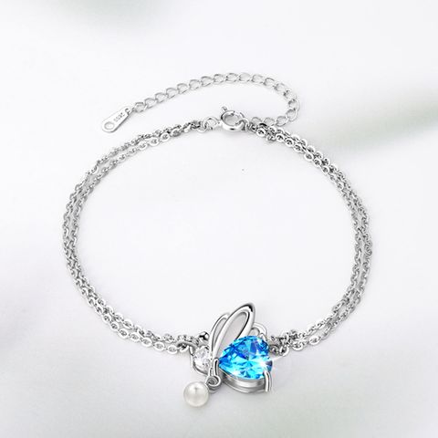 Simple Style Butterfly Sterling Silver Inlay Crystal Bracelets