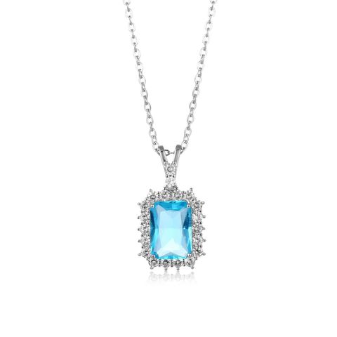 Simple Style Square Copper White Gold Plated Zircon Necklace Pendant In Bulk