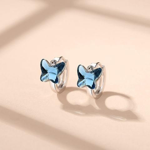1 Pair Simple Style Butterfly Inlay Sterling Silver Crystal Earrings