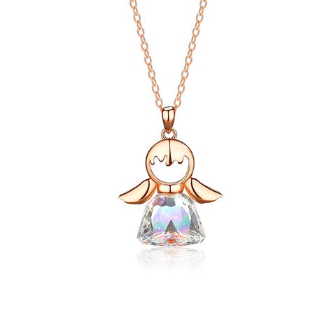 Simple Style Angel Sterling Silver Inlay Crystal Pendant Necklace