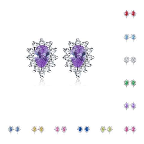 1 Pair Simple Style Water Droplets Inlay Sterling Silver Birthstone Ear Studs