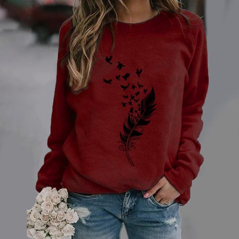 Women's Hoodie Long Sleeve Hoodies & Sweatshirts Printing Casual Feather Bird