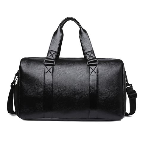 Men's Fashion Solid Color Pu Leather Travel Bags
