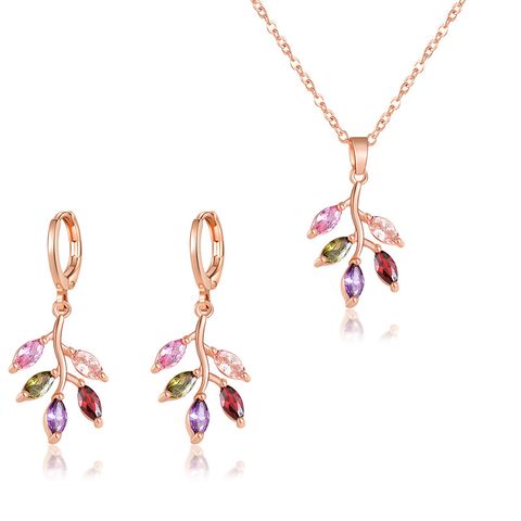 Copper Gold Plated Luxurious Simple Style Plating Inlay Flower Zircon Earrings Necklace